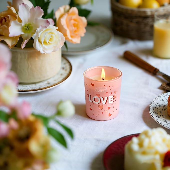 3 Pack 2oz Pink Glass Jar Scented Soy Wax Candle | For Home Aromatherapy Love Themed Candles for Bedroom Bathroom Valentine's Day Gifts 17H Burn