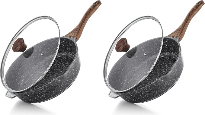 SENSARTE Nonstick Deep Frying Pan Skillet, 12-inch Saute Pan with Lid, Stay-cool Handle, Chef Pan Healthy Stone Cookware Cooking Pan, Induction Compatible, PFOA Free (Pack of 2)