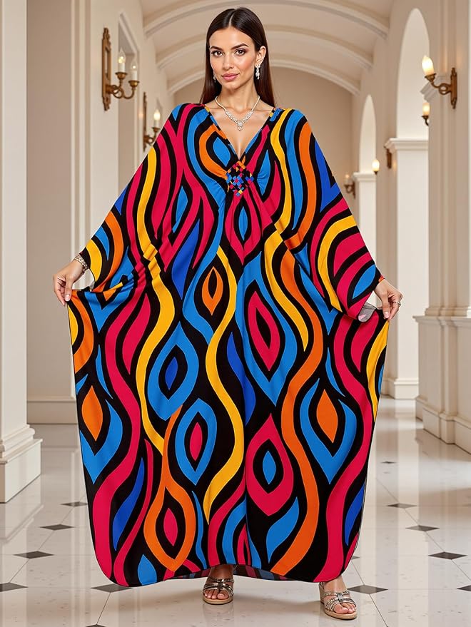 Mumu Dresses for Women Plus Size, Bohemian Kaftan Beach Cover Up Long Maxi Nightgown Soft Loungewear