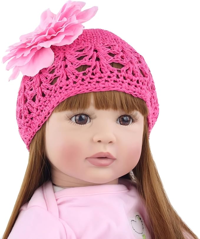 Pinky 24 inch 61cm Lovely Reborn Baby Girl Dolls Toddler Realistic Looking Life Like Baby Doll Vinyl Silicone Long Hair Babies Toy Gift (1811-2006)