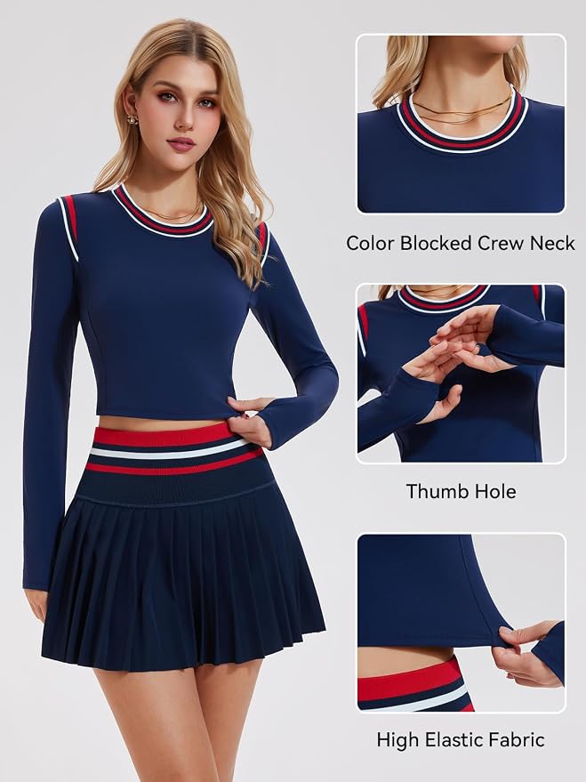 Two Piece Tennis Skirt Set for Women High Waisted Pleated Athletic Golf Skirt Sets Women 2 Piece Outfits with Pockets