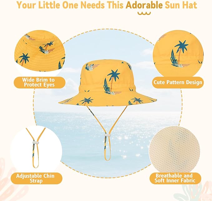 Baby Sun Hat UPF 50+ Sun Protective Toddler Bucket Hat Summer Kids Beach Hats Wide Brim Outdoor Play Hat for Boys Girls