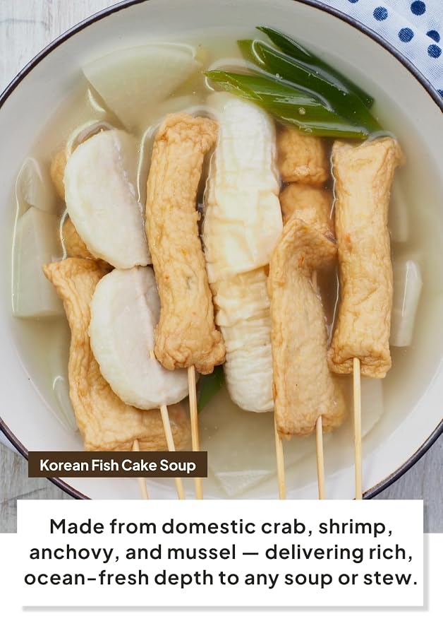 Korean Food O'Food Seafood Spice Mix, Soup Base Powder with Anchovy, 250g | Korean seafood soup base powder with anchovy, crab, shrimp, and vegetables for rich umami flavor in soups and noodles.