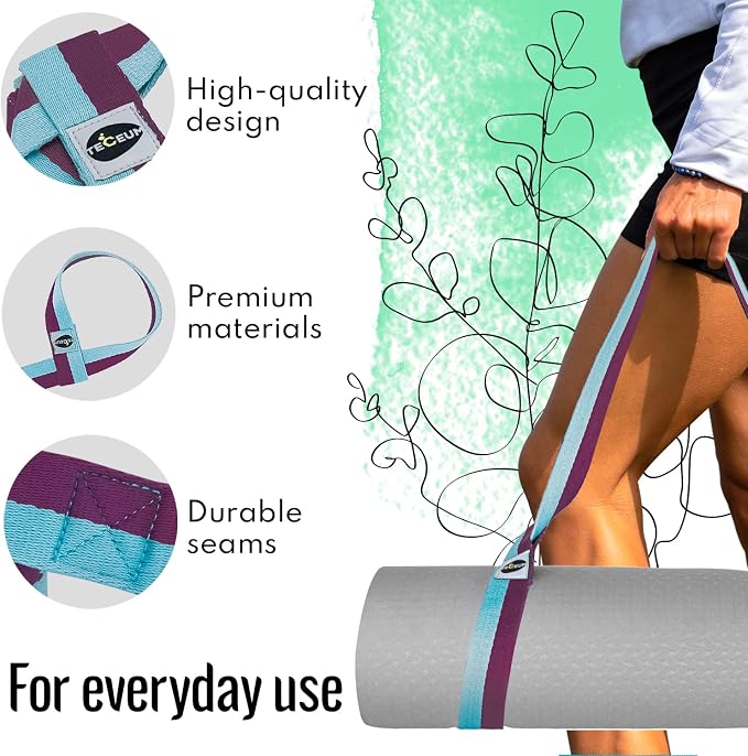 TECEUM Yoga Mat Strap – Extra Soft & Thick Cotton Carrier for All Mats | Adjustable Skin-friendly & Non-Slip Mat Holder Sling in 30+ Colors [Mat Not Included]