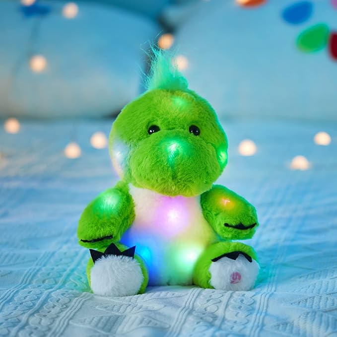 BSTAOFY 11'' Light Up Dinosaur Stuffed Animals Cute LED T-Rex Soft Plush Toy Glow in The Dark Gifts for Kids Boys Girls Valentines Birthday Holiday, Green