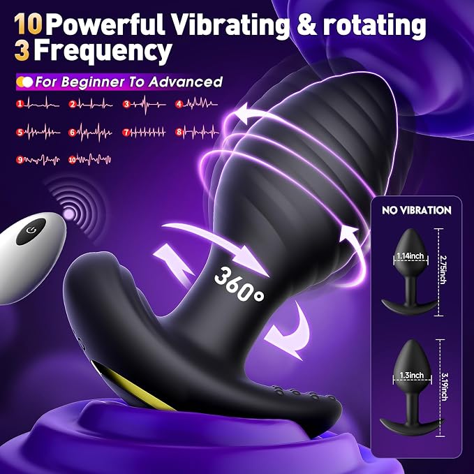 360° Rotating Vibrating Butt Plug，3PCS Anal Plug Sex Toys for Men Women，Anal Dildo Vibrator with 10 Frequencies APP Control, Silicone Anal Toys Adult Toys Nipple Weight Toys