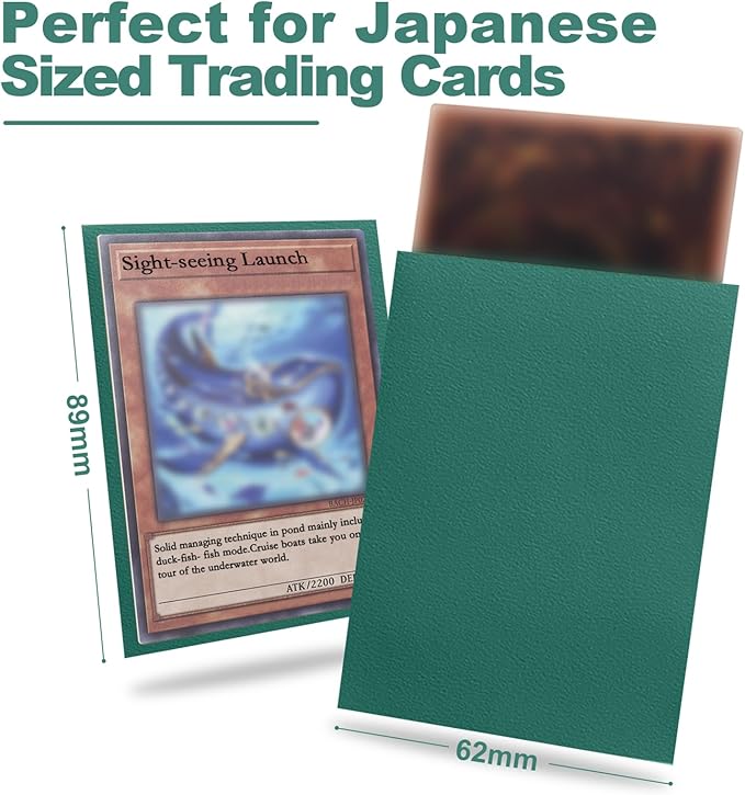 Green Card Sleeve 200 Pack Compatible with Yu-gi-oh Card Sleeve Japanese Small Card Sleeves Photocard Sleeves 62x89mm, Back Textured Perfect Shuffling, Protect Your Japanese Sized Never Tear