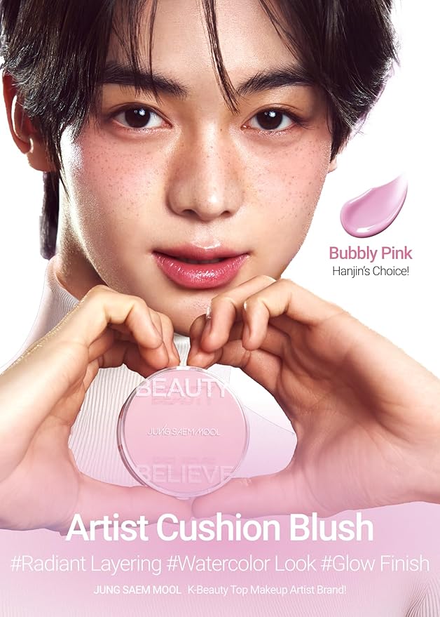 JUNG SAEM MOOL Artist Cushion Blush | Easy to Blend with Puff, Buildable Liquid Blush for Cheeks with a Dewy & Natural Finish, Korean Makeup (Bubbly Pink)