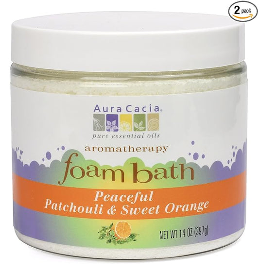 Aura Cacia Aromatherapy Foam Bath, Peaceful Patchouli and Sweet Orange, 14 ounce jar (Pack of 2)