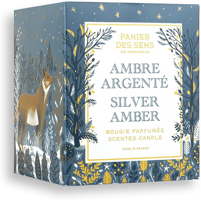 Panier des Sens Silver Amber Long-Lasting Scented Candle, 6.3 oz | Hand-Poured In Provence | Up To 55 Hours Burn Time | 100% Natural Cotton Wick | Long-Lasting French Home Fragrance