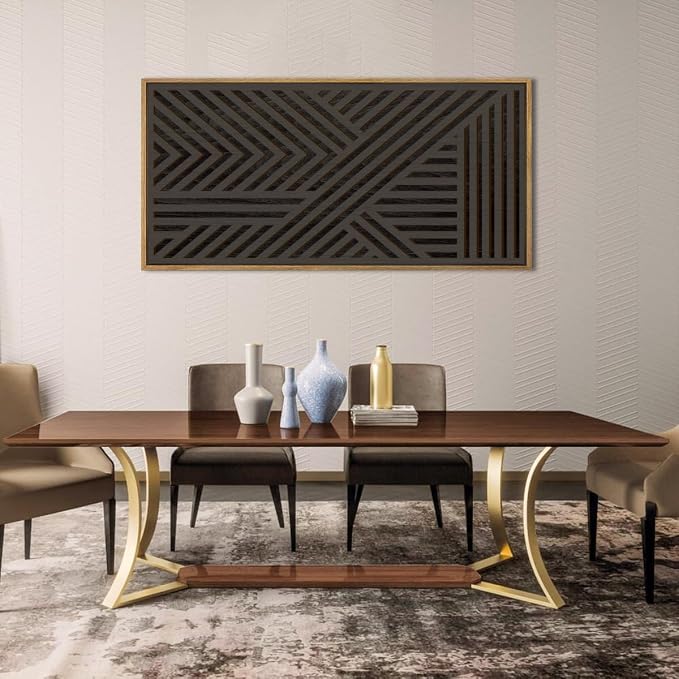 IARTTOP Extra Large Wood Black Wall Art 20x40 Inch Framed Abstract Geometric Wooden Wall Decor Modern Minimalist Neutral Wall Sculpture for Living room Bedroom Dining room Single