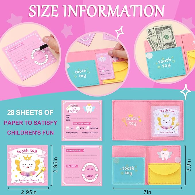 G.C Kids Tooth Pillow Toys Boys Girls Tooth Holder Teeth Fairy Stuffed Animal Plush Toy with Wings Pocket Tooth Notepad Felt Keepsake Wallet Pouch Gifts