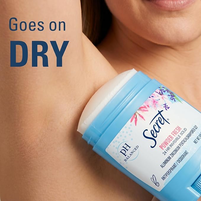 Secret Antiperspirant and Deodorant for Women, 24hr Sweat & Odor Protection, PH Balanced Protection, Gentle on Skin, Invisible Solid, Travel Size, Powder Fresh Scent, 0.5 oz (Pack of 24)
