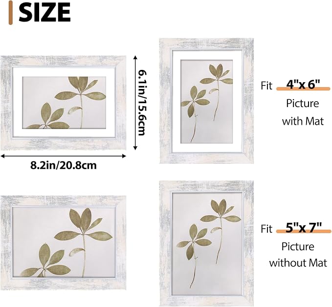 Fixwal 5x7 Picture Frame Set of 5, Vintage Photo Frame, Rustic Retro Picture Frame with Tempered Glass, Decorative Art on Walls and Tabletop Placement