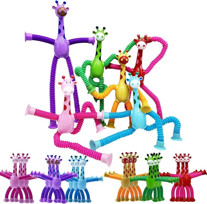 Suction Cup Robot Toy,Toys for Kids with Autism,Autism Sensory Products,Suction Cup Toy,pop Tubes Robots Stress and Anxiety Relief for Kids 3 4 5 6 7,Christmas Easter Gifts (Giraffe 12PC)