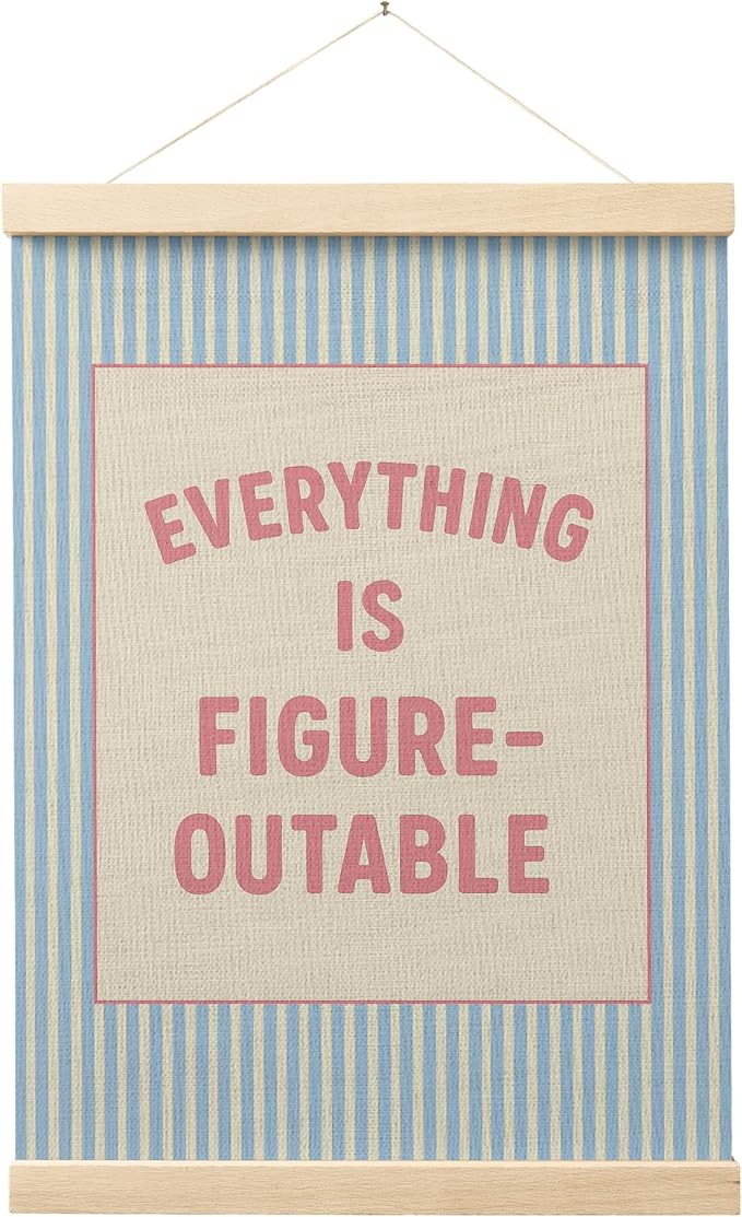 FGFK Everything Is Figureoutable Positive Affirmations Wall Art Poster Hanger Frame, Preppy Pink and Blue Inspirational Canvas Prints Framed Wall Decor for Office Classroom Home Bedroom, 12x16 Inch