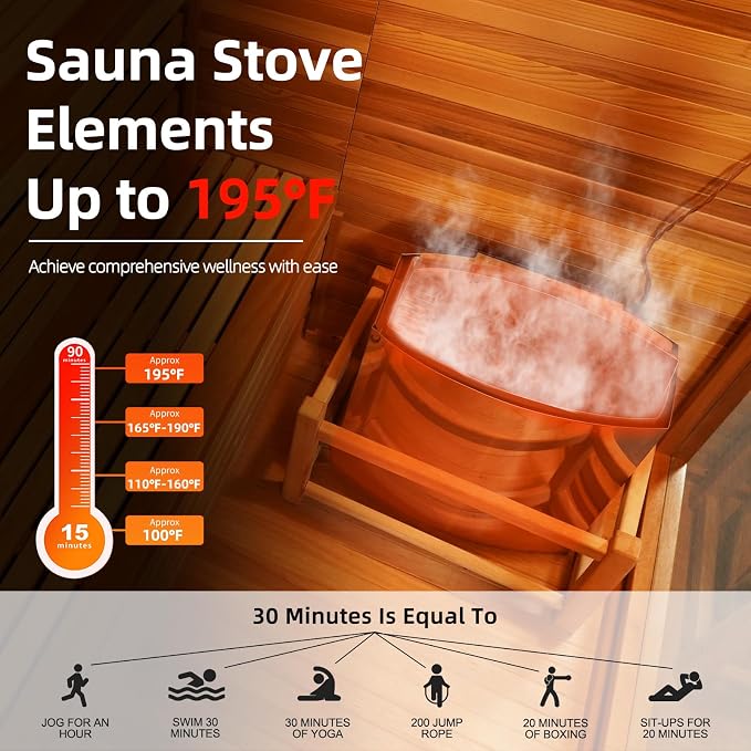 Outdoor Steam Sauna for 3 Person, Canadian Red Cedar Sauna Room with 6KW ETL Toule Heater, Traditional Backyard Sauna Spa with Asphalt Shingles, Luxurious Sauna Accessories for Home & Garden