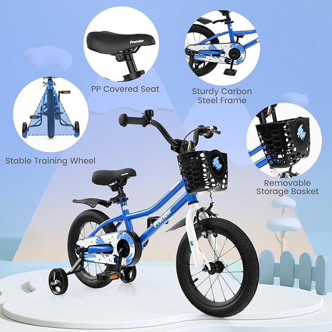 BABY JOY Kids Bike, 12 14 16 18 20 Inch Children Bikes for Boys Girls Teens 3-8 8+ Years w/Training Wheels or Kickstand, Handbrake, Coaster Brake & Removable Basket, Kids Bicycle of Multiple Colors