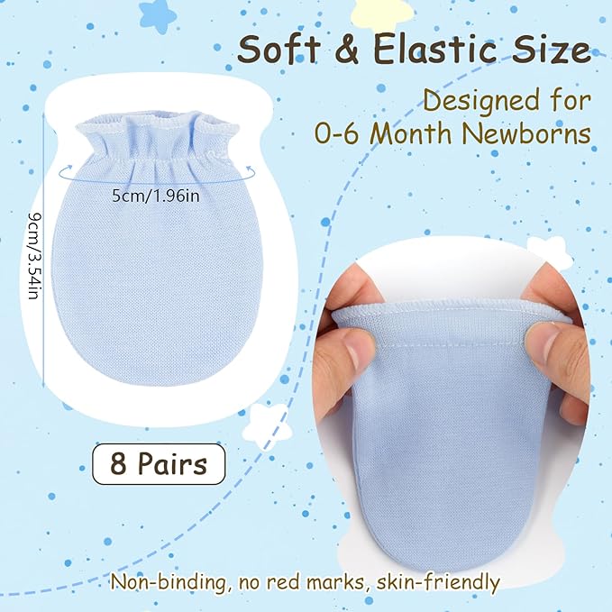 8 Pairs Baby Mittens No Scratch, Skin-friendly Cotton Newborn Infant Gloves, Baby Girl Boy Must Haves Essentials 0-6 Months
