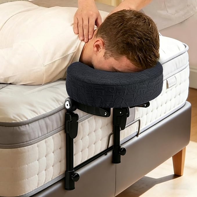 Massage Headrest for Bed with Adjustable Height, Memory Foam Face Cradle, Washable Pillowcase for Home Mat(Black)