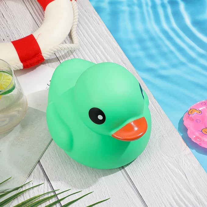 Honoson 6.89 Inch Giant Rubber Duck Big Rubber Duck Large Duckling Bath Toy with Squeaky Sound for Summer Baby Shower Birthday Party Favor Gift(Green)