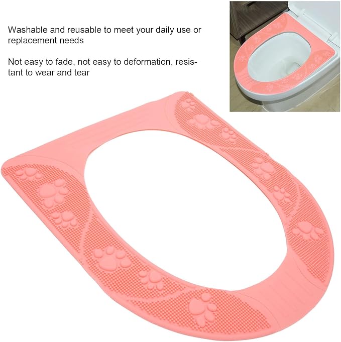 Universal Toilet Seat Cover Washable Silicone Non Slip Toilet Seat Pad Durable Soft Comfortable for Elderly Children Bathroom Home 39.5x34cm (Pink)