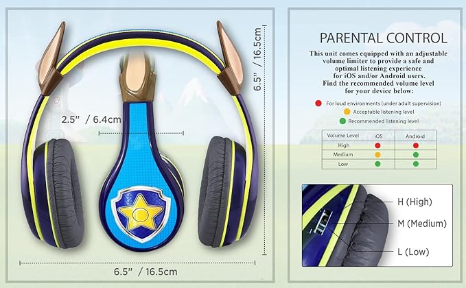 Paw Patrol Chase Headphones for Kids with Built in Volume Limiting Feature for Kid Friendly Safe Listening