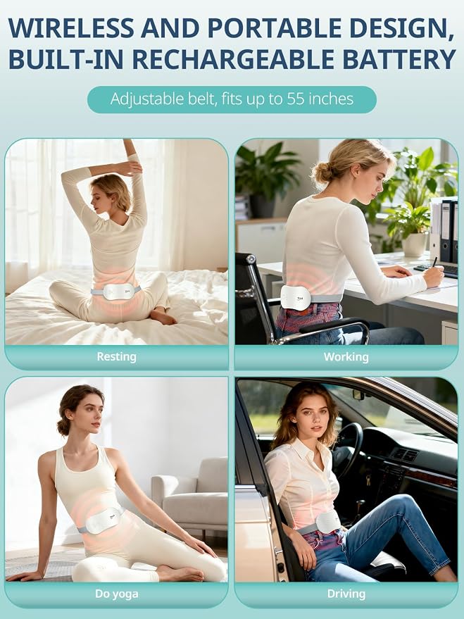 Slimpal Portable Heating Pad for Period Cramps, Electric Cordless Wearable Heat Pad Belt for Menstrual Cramps Relief, 3 Timer Auto Off Setting, Stocking Stuffers Gifts Her Women Girl, Beige