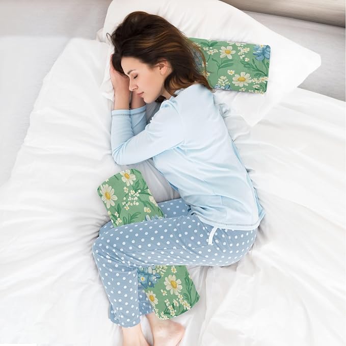 Mint Green Bluebonnet and Daisy Flowers Neck Roll Pillow Bolster Round Health Memory Foam Long Cervical Cylinder Pillows with Removable Washable Cover for Body Bed Legs Back Yoga