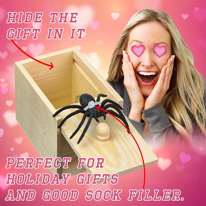 Wooden Surprise Spider Prank Box - Handcrafted Spider in a Box for Adults and Kids，Fake Realistic Spiders Toy,Hilarious April Fools Day or Birthday Surprise Toy and Gag Gift Practical Joke