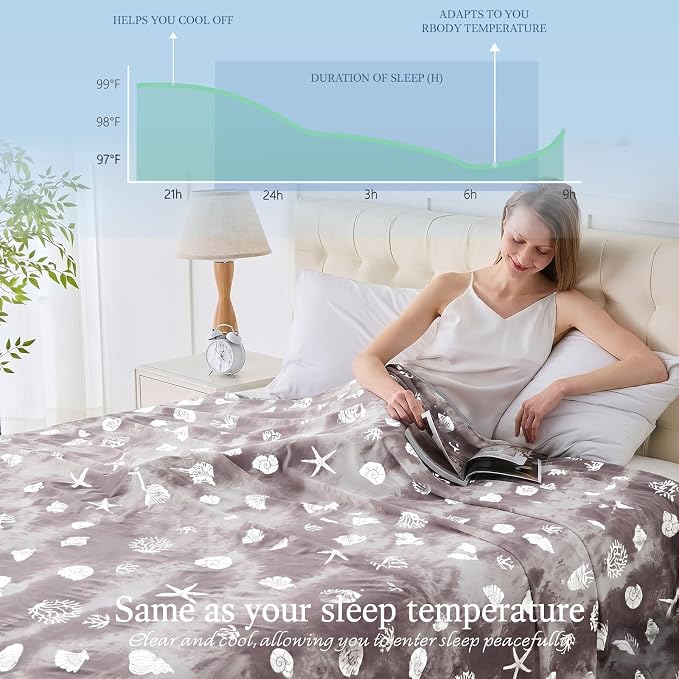 Cooling Blanket Throw Size (50"x70"), Double Sided Ice Cold Blanket for Hot Sleepers, Transfer Heat to Keep Cool, Soft Lightweight for Night Sweats, Bed & Couch, Ocean Design