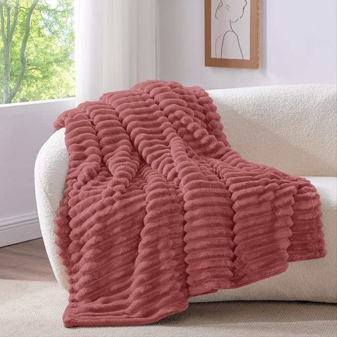 BEDELITE Ribbed Twin Blanket for Couch & Bed, Brick Dust, 60"x80" | Ultra-Soft Plush Fleece, Cozy, Warm Yet Lightweight, Ribbed Texture, Home Decor, Machine Washable, Giftable, All-Season Use