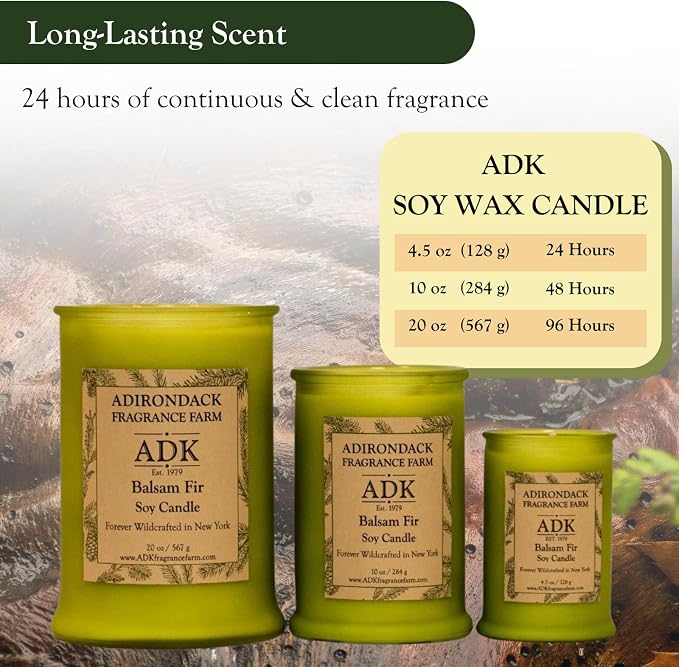 Adirondack Fragrance & Flavor Farm Balsam & Fir Scented Candle 4.5 Oz | Proudly Poured in The USA, Natural Aromatherapy Wax for Relaxation, Home Décor, Kitchen, Gift and Living Spaces