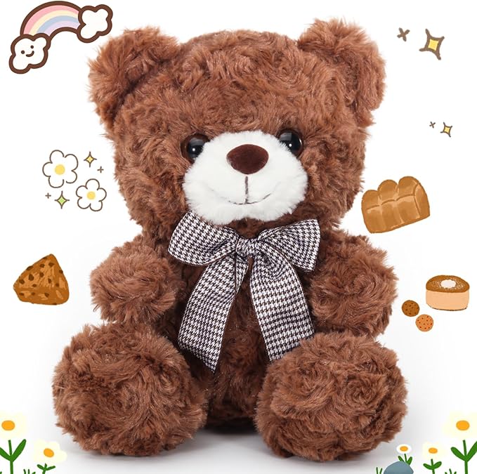 Brown Teddy Bear Stuffed Animal, Bear Gifts for Mom, Sister, Daughter, Girlfriend, 8″ Soft Stuffed Bear Plush Toy for Kids 3+, Teddy Bear Baby Shower Decorations, Birthday Xmas Gift (Brown)