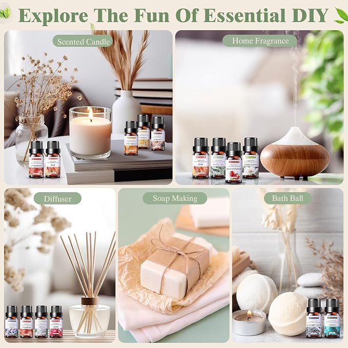 42 Pcs Essential Oil Set for Diffuser 10ml Sweet Orange Lavender Lemongrass Peppermint Eucalyptus Rose Each Fragrance Oil for Candle Making, Soap Making, Aromatherapy, Humidifiers (Classic)