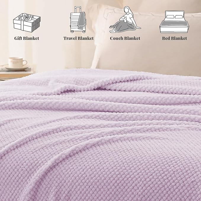 Whale Flotilla Soft Fleece Twin Size Bed Blanket, Lilac | 60x80 Inch, Suitable for Bed, Fluffy Fuzzy Jacquard Blankets for All Season, Lightweight and Cozy