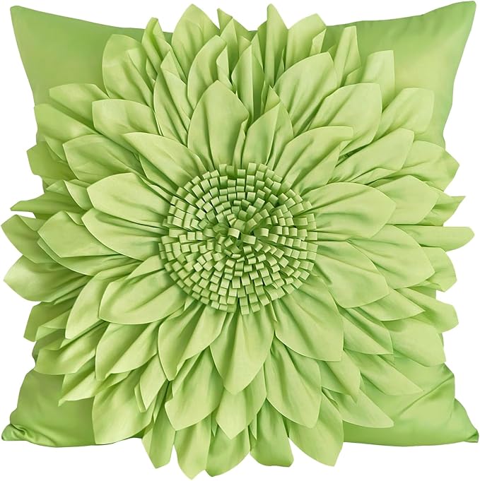 Sage Green Accent Flower Decorative Throw Pillow Covers for Bed Sofa Couch | Bella's Giftshop Handmade Sunflower Taffeta Pillow Cases Living Room Bedroom Decor, 18x18 Inch