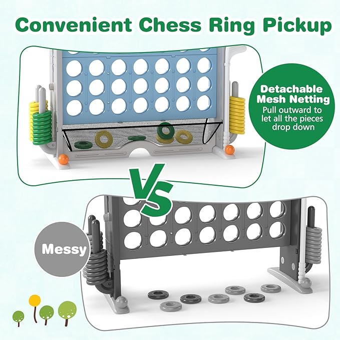Costzon Giant 4-in-A-Row Connect Game, Height Adjustable 4-in-1 Jumbo 4-to-Score Yard Game with Golf, Ring Toss, Basketball, Cup Holder & Mesh Net, Indoor Outdoor Game for Kids Adults Family Party
