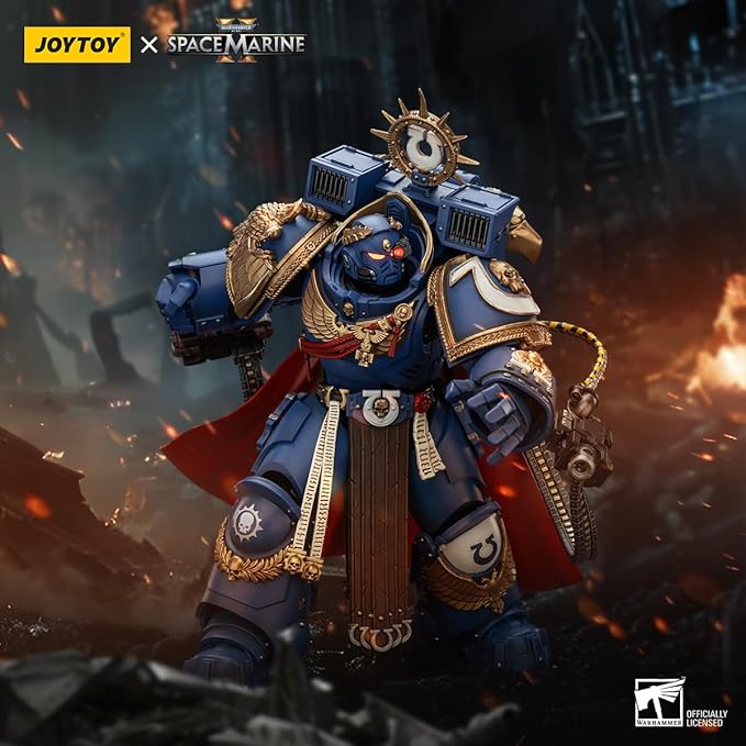 JoyToy Warhammer 40K Ultramarines Marneus Calgar, Chapter Master with MKX Gravis Armour and Gauntlets of Ultramar 1:18 Scale Action Figure Mecha Joy Toy Collection Model 5.3in