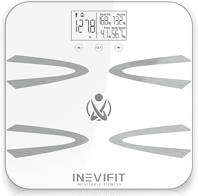INEVIFIT Body-Analyzer Scale, Highly Accurate Digital Bathroom Body Composition Analyzer, Measures Weight, Body Fat, Water, Muscle, BMI, Visceral Levels & Bone Mass for 10 Users. Includes Batteries