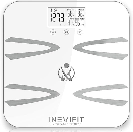 INEVIFIT Body-Analyzer Scale, Highly Accurate Digital Bathroom Body Composition Analyzer, Measures Weight, Body Fat, Water, Muscle, BMI, Visceral Levels & Bone Mass for 10 Users. Includes Batteries