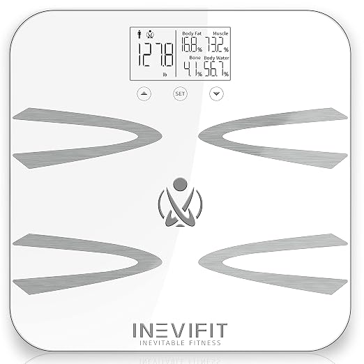 INEVIFIT Body-Analyzer Scale, Highly Accurate Digital Bathroom Body Composition Analyzer, Measures Weight, Body Fat, Water, Muscle, BMI, Visceral Levels & Bone Mass for 10 Users. Includes Batteries