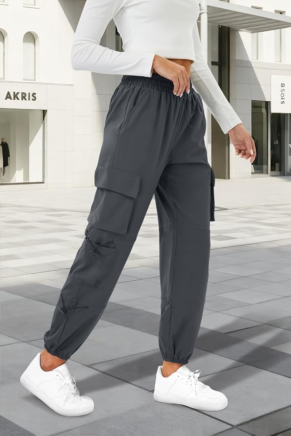 COPYLEAF Womens Parachute Cargo Pants with Pockets Quick Dry Hiking Pants Lightweight Water-Resistant Baggy Joggers