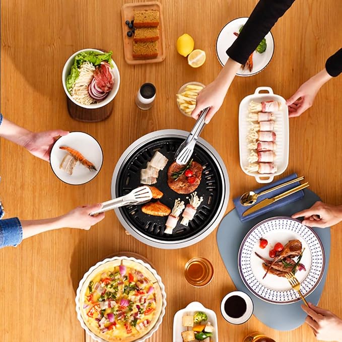 Portable Korean Style Stainless-Steel Barbecue Grill, Charcoal BBQ Round Grill Stove for Outdoor Camping, Picnicking & Parties 1~4 People, 13.8" DIA