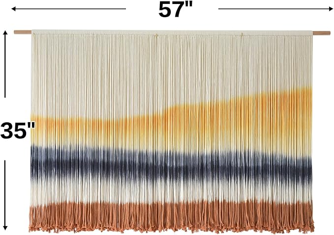Flber Macrame Wall Hanging Extra Large Dip Dye Boho Wall Decor 57" W*35" L | Extra Large Wall Hanging, Hand Dyed Fiber Art, Gradient Color Design, for Living Room, Boho Decor, Cozy Home Accent