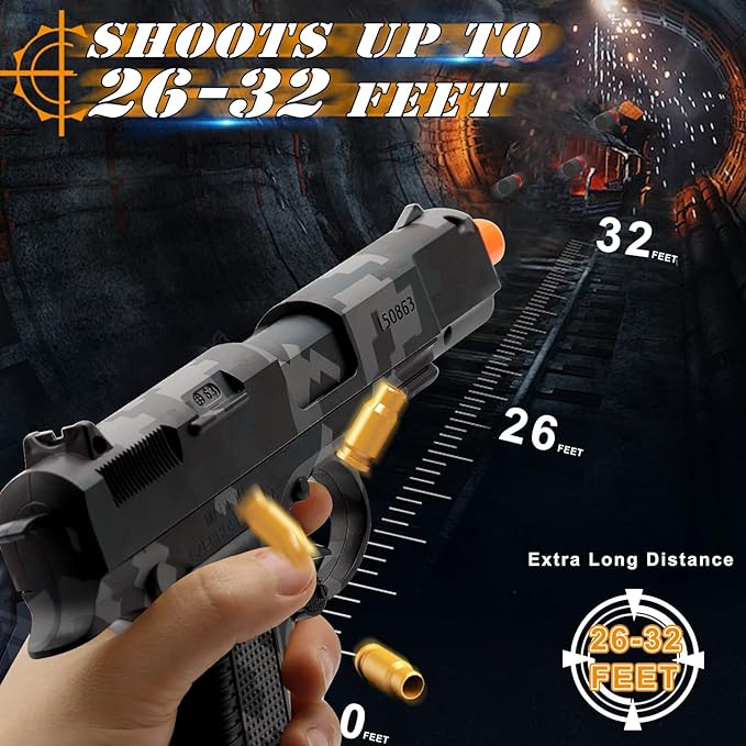 Toy Pistol Guns Toys for 8 9 10 11 12 13+ Year Old Boys Kids, Sports & Outdoor Toys Gun with Soft Bullet & Shell Ejecting, Camouflage Fidget Toy Guns for Boys 8-12, Kids Gifts for Birthday