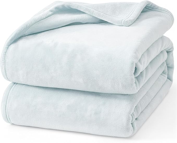 Hansleep Queen Ice Blue Fleece Blanket, Soft Flannel Bed Blanket | Fuzzy Cozy Blanket 90x90 Inches, Multi-use for Bed, Sofa, Couch, Travel, Camping, All Season Warm Lightweight Cover