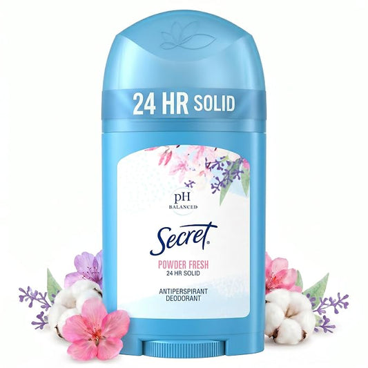 Secret Antiperspirant and Deodorant for Women, 24hr Sweat & Odor Protection, PH Balanced Protection, Gentle on Skin, Wide Solid, Travel Size, Powder Fresh Scent, 1.7 oz