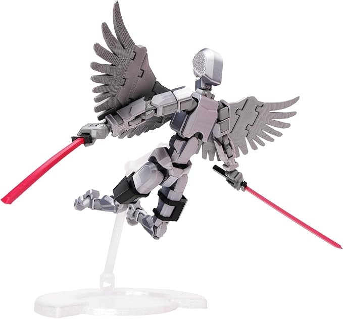 (Assembly Completed Dummy 20 Action Figure, 8.1 inches， Strong Magnetic Accessories， 8 Types of Weapons 3D Printed Robot Multi-Jointed Movable, Spider Ninja Series (Bright Silver)