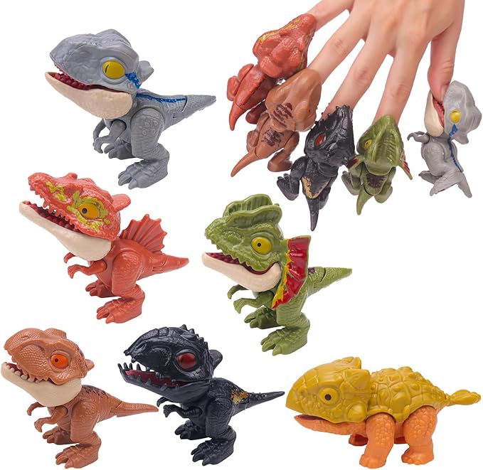 Zwish 6PCS Biting Finger Dinosaurs Toy Collectibles for Display, Dinosaur Play and Snap On Figure Novelty Creative Theater Puppet Doll Animal Hand Puppet Dino Toy Gift for Kids
